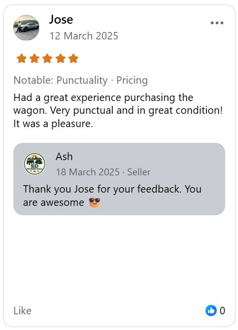 Five-star Facebook Marketplace review from Jose for SD Outdoor Deals
