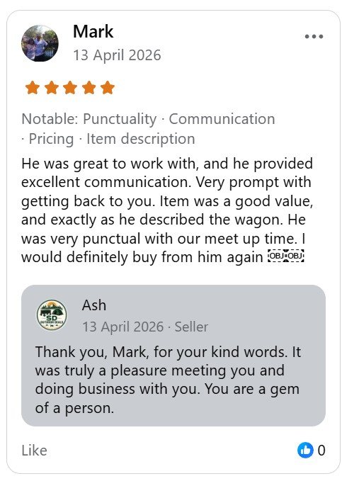 Five-star Facebook Marketplace review from Mark for SD Outdoor Deals