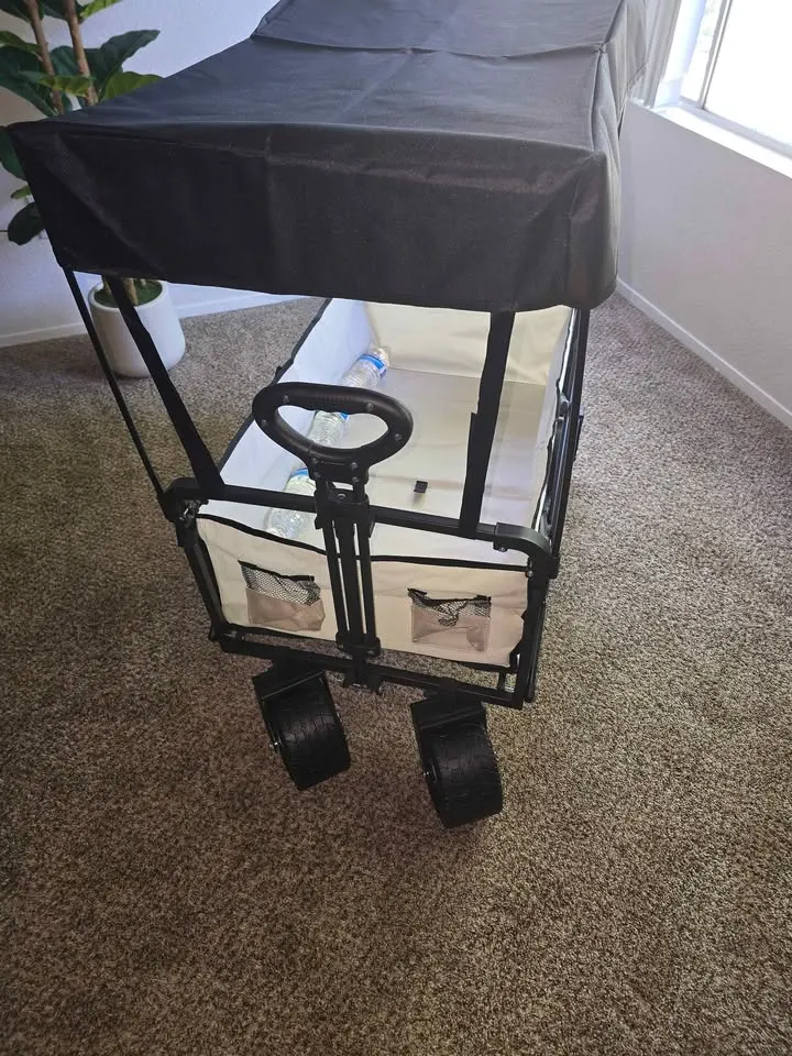 Brand New Large Folding Wagon with Removable Canopy | 250 lbs Utility Cart | off white and Black