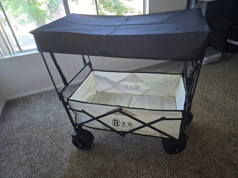 Brand New Large Folding Wagon with Removable Canopy | 250 lbs Utility Cart | off white and Black